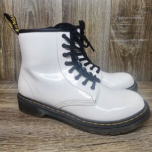 Dr. Martens Doc 1460 J Zip Combat Boots Womens Size‎ 5 White Leather Booties